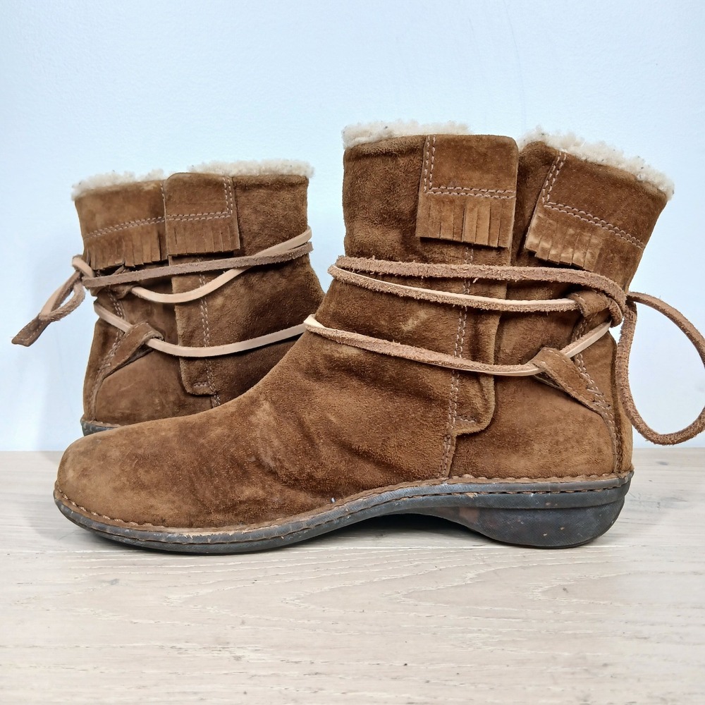 UGG Australia Boots Womens 11 Brown Suede Shearling Lace Up Wrap Tie Boho - Picture 6 of 10
